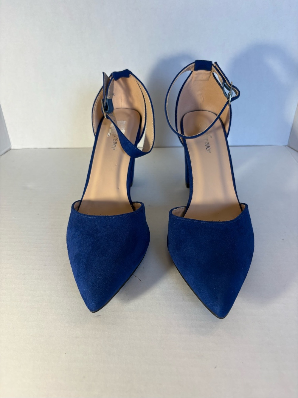 Forever Royal Blue Faux Suede D'Orsay Ankle Strap Heels Size 10 - Picture 7 of 10